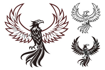 12 unique Samurai Phoenix mascot logo vector silhouettes with fiery wings and noble stances