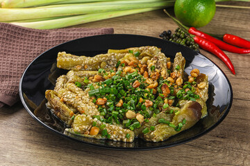Asian cuisine baked eggplant with peanut