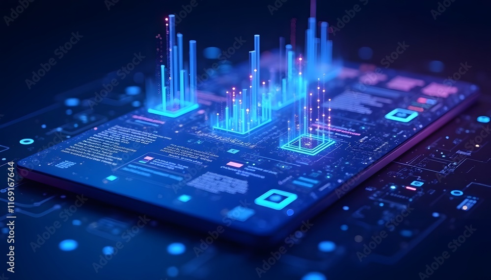 Fototapete Blue Abstract Artificial Intelligence wallpaper with Glowing Data Streams and Futuristic Design