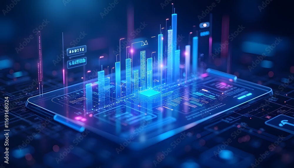 Poster blue abstract artificial intelligence wallpaper with glowing data streams and futuristic design