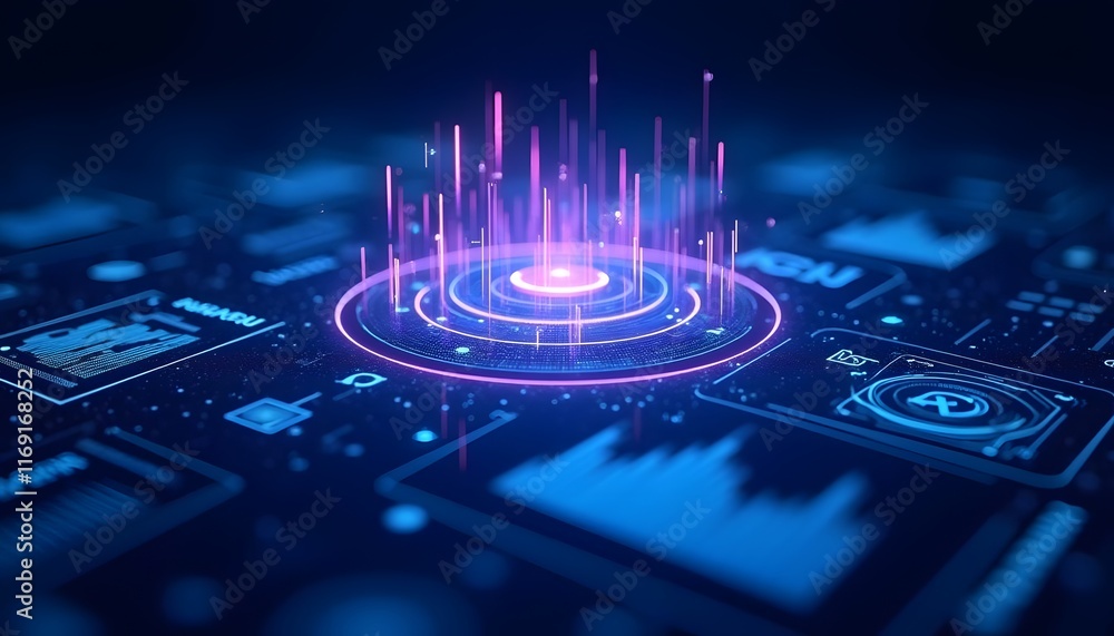 Poster blue abstract artificial intelligence wallpaper with glowing data streams and futuristic design