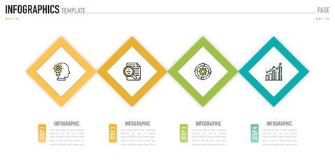 Rectangular paper origami infographic template or element with 4 step, process, option, colorful rectangle, bar, column, arrow, minimal style, slide