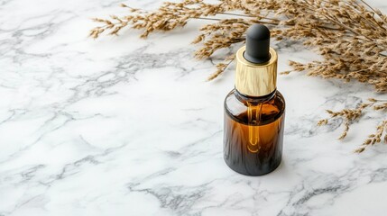 Fototapeta premium Applying essential oil serum aesthetic studio product photography minimalist design close-up self-care ritual