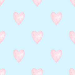 heart. Watercolor seamless pattern in pastel colors for textile and paper. Cute watercolor illustration for Valentine's Day