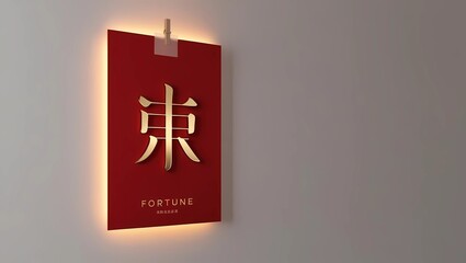 Fototapeta premium Red Paper Talisman with Gold Fortune Character