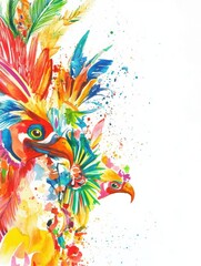 Obraz premium A invitation letter card design, Flat illustration draw abstract background carnival festival, multicolor dark tone , draw canival parade, with space area for overlaying text