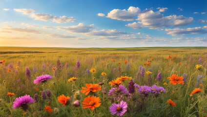 Obraz premium A Lively Prairie Landscape Filled with Colorful Wildflowers and Natural Beauty