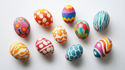 Obraz premium Colorful cardboard Easter eggs arranged on a soft white background.