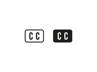 Closed captioning line icon for video screen for apps and websites in black filled and outlined in a white background