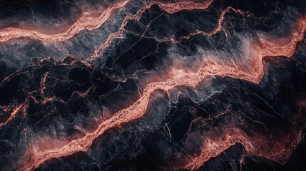 Elegant black and rose gold marble texture showcasing fluid patterns and contrast