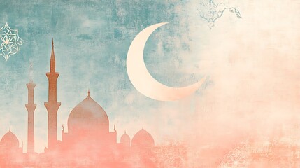 Artistic Depiction Of Mosque Silhouette And Crescent Moon