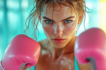 Boxer demonstrates skill and determination during an intense sparring session