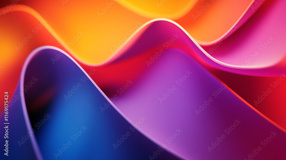 Poster colorful waves of smooth material create a vibrant abstract design in soft lighting