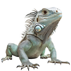 Obraz premium Unique green iguana on a white background