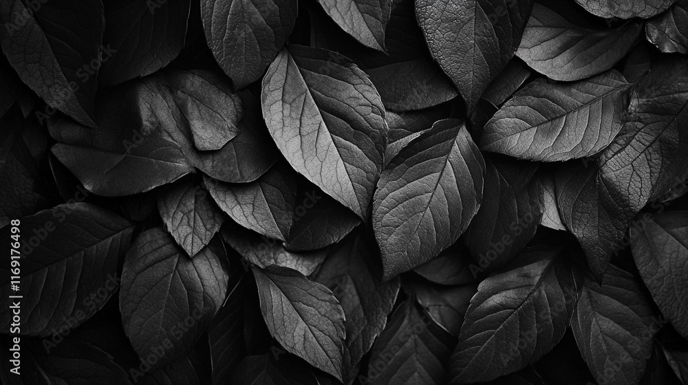 Aufkleber dark green leaves arranged in a textured, patterned surface creating an artistic display
