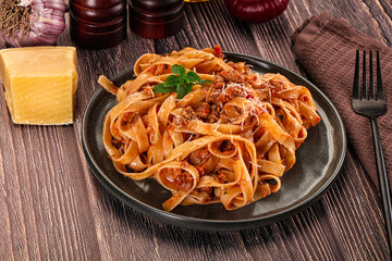 Italian pasta bolognese with beef minced meat