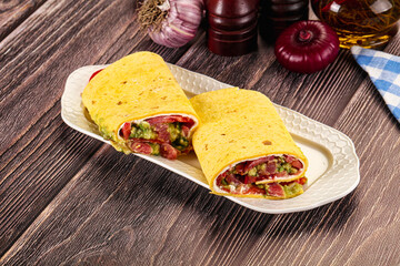 Burrito with tuna and vegetables wrap