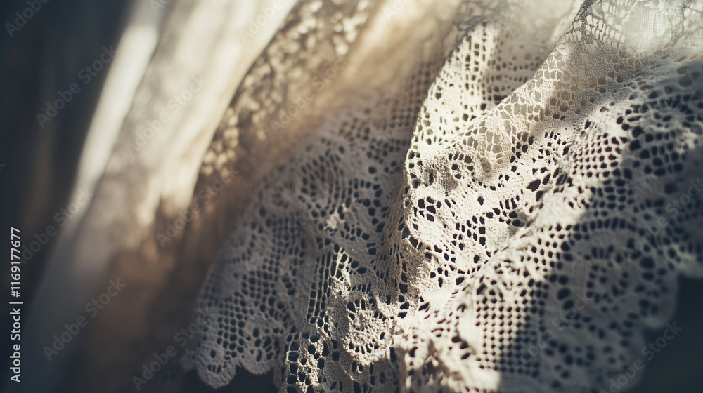 Aufkleber delicate lace fabric illuminated by soft light creates an elegant texture in a quiet setting