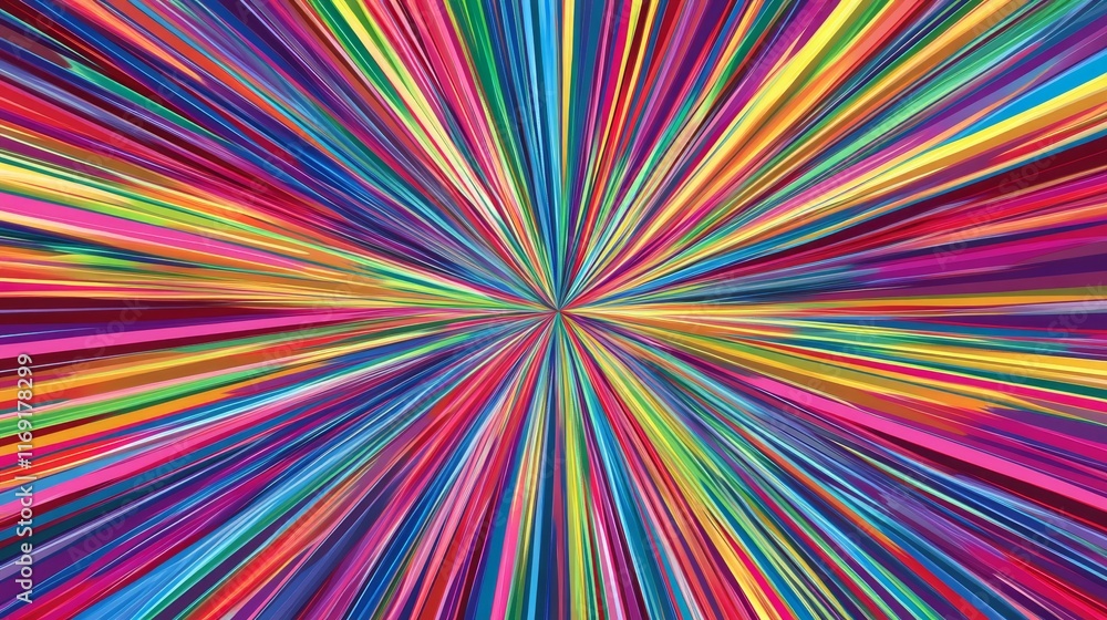 Poster a vibrant explosion of colors radiating from a central point, creating a dynamic visual effect.