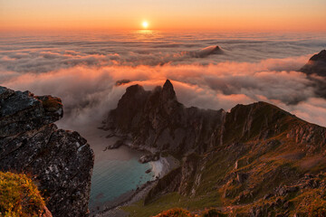 Spectacular View from Matind Mountain during Midnight Sun, Bleik, Andoya, Norway