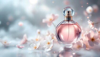 Elegant Perfume Bottle mockup with Floral Accents and Soft Bokeh Background