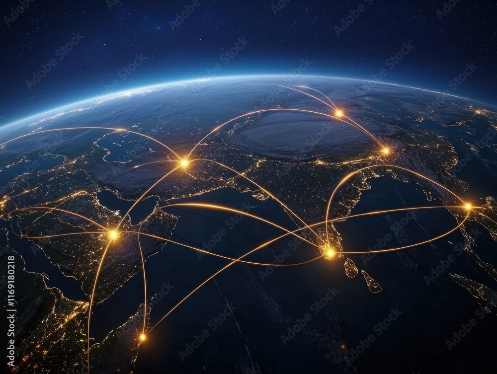 Poster global connectivity networks earth overview digital visualization space environment aerial perspecti