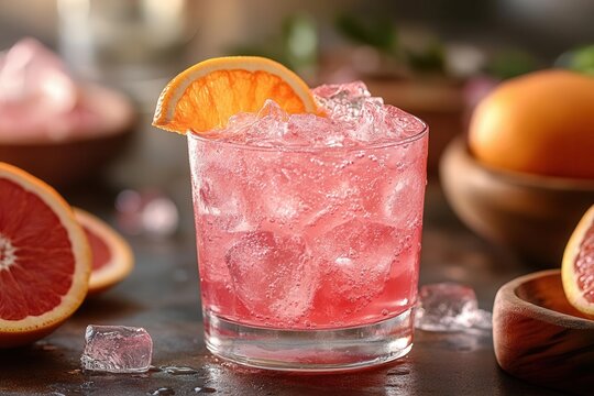 vibrant pink drink garnished with a slice of orange served in a chic short glass the perfect refreshing beverage for sunny days embodying fun and relaxation in every sip