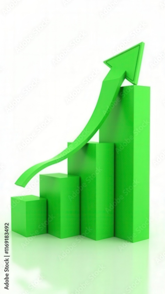Aufkleber green arrow rising following growth on statistical graph bars. increasing graph bars showing positiv