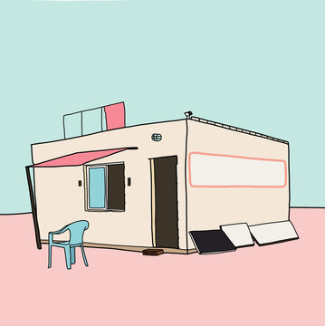 Minimalist Underprivileged Abandoned Broken Shop with Chair Outside