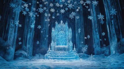 An Enchanting Ice Throne in a Frozen Forest