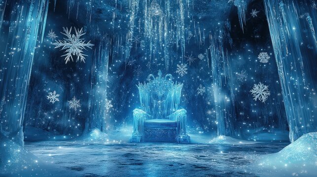 An Ice Throne in a Frozen Magical Cave