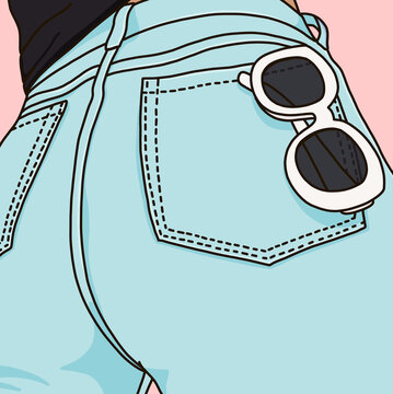 Back Pocket of Denim with Sunglasses and Keychain
