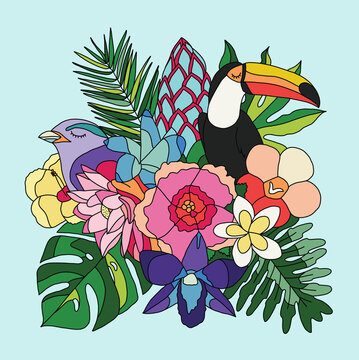 Tropical Bird and Floral Arrangement