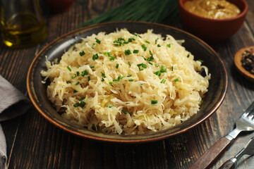 A bowl with traditional German Sauerkraut	