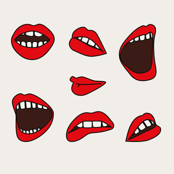 Red Lips in Various Expressions on white Background