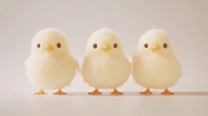 Naklejka premium Adorable trio of marshmallow chicks, representing friendship and fun.