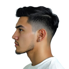Young man with stylish haircut in profile view