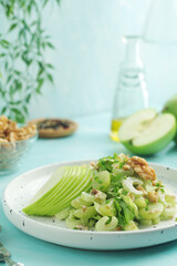 A plate with Waldorf salad, traditional American	