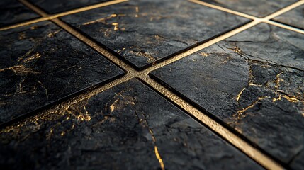 Obraz premium Black and gold square tiles with textured surface.
