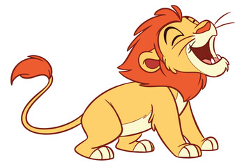 A cheerful watercolor vector of a cartoon lion with a playful expression, featuring vibrant orange and yellow tones, isolated on a white background