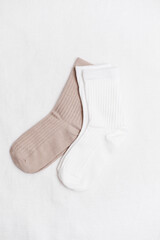 Stylish and Comfortable Cotton Socks Available in Elegant Beige and Classic White Colors