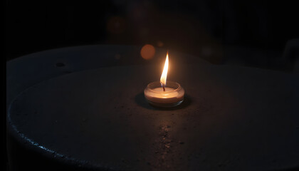 Memorial Day for genocide victims of World War II featuring a candle in a glass holder on a textured black surface