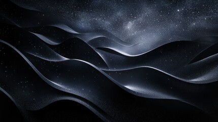Obraz premium An abstract image of black sand dunes under a starlit sky, with soft gradients of light highlighting their curves