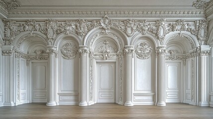 Fototapeta premium Ornate white interior with arches and detailed moldings.