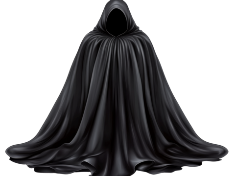 Mysterious figure cloaked in black fabric draping