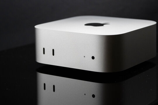 Istanbul - Turkey - 01 06 2025: Apple Mac Mini M4 Processor New Case Close up Surface Details and Ports
