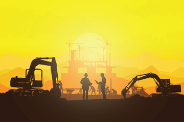 Construction vector background, Worker in a building site, Labour day background.	