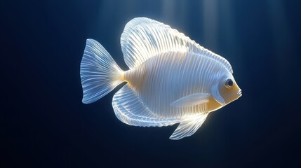 Fototapeta premium A tropical fish swimming gracefully against a deep blue ocean background.