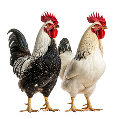 Colorful roosters in sunlight