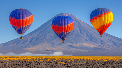 Fototapeta premium Colorful Hot Air Balloons with Mountain Backdrop..